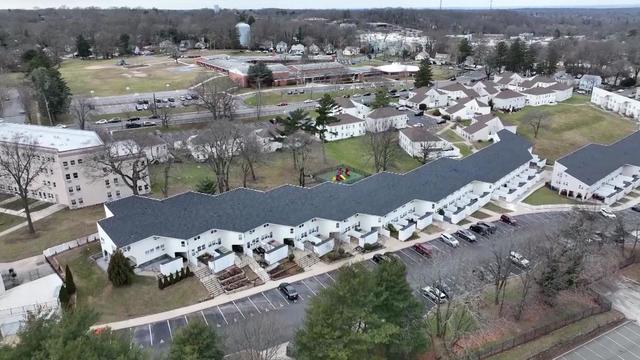 An aerial shot of a row of homes in Huntington 