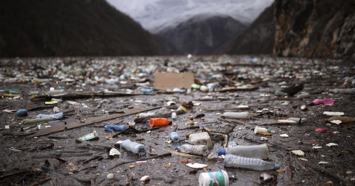 Sections of Balkan river have become a floating garbage dump