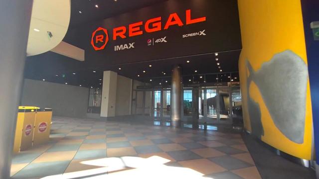 The interior lobby of the Regal Cinemas location in Union Square. 