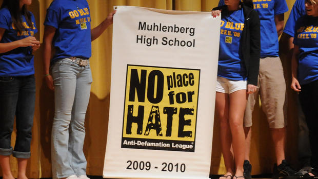 9/11/09 photo Ryan McFadden Muhlenberg HS is being reaffirmed as a No Place For Hate school for the third straight year. from left are student council president Rachael Trupp 17 12th, treasurer Kristina Ciatto 17 12th, secretary Shelby Gravinese 17 12th, 
