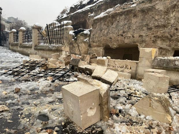 Historical Gaziantep Castle damaged in the 7.4 earthquake in Turkiye 