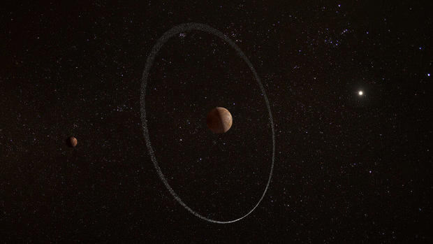 Artist impression of Quaoar and its ring. 