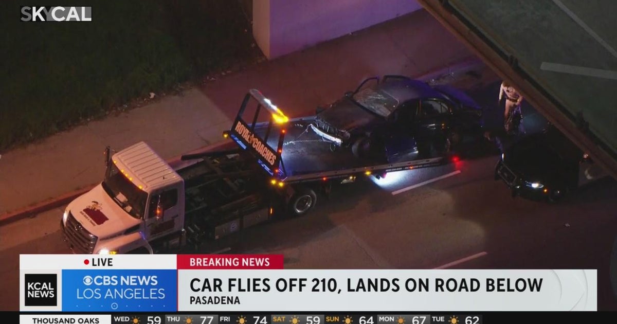 Car flies off 210 Freeway and lands on Pasadena road - CBS Los Angeles
