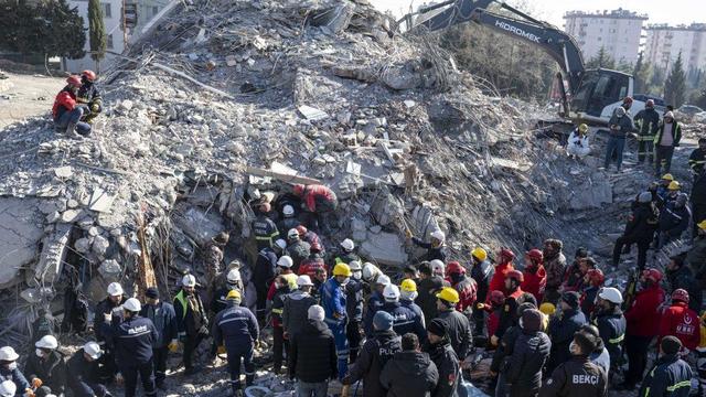 First responders rescue 7-year-old Haci Ahmet under rubble of 8-storey-building after 7.7 and 7.6 magnitude earthquakes hit multiple provinces of Turkey on Feb. 12, 2023. 