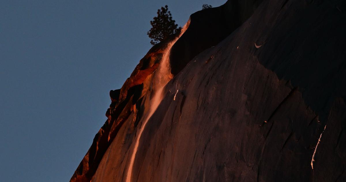 Setting sun creates Yosemite "firefall," making waterfall look like flowing lava: "It's magical"