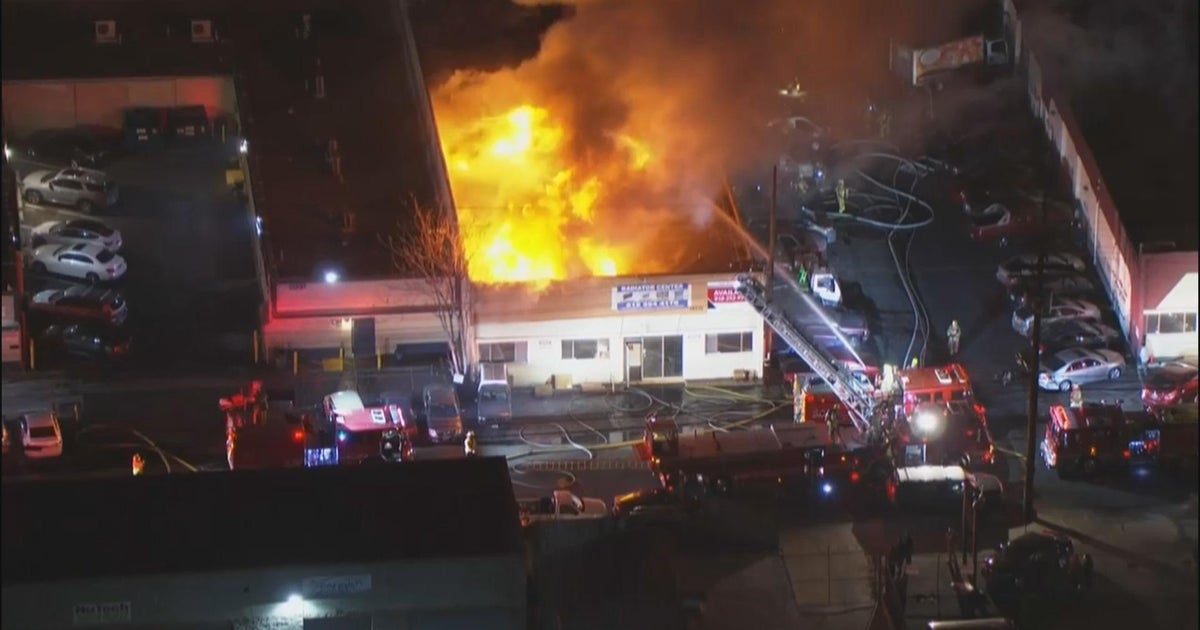 Firefighters battle blaze in Van Nuys commercial building - CBS Los Angeles