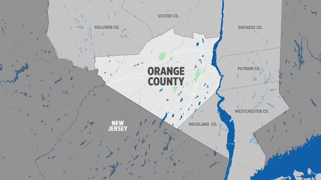 A map showing Orange County, New York. 