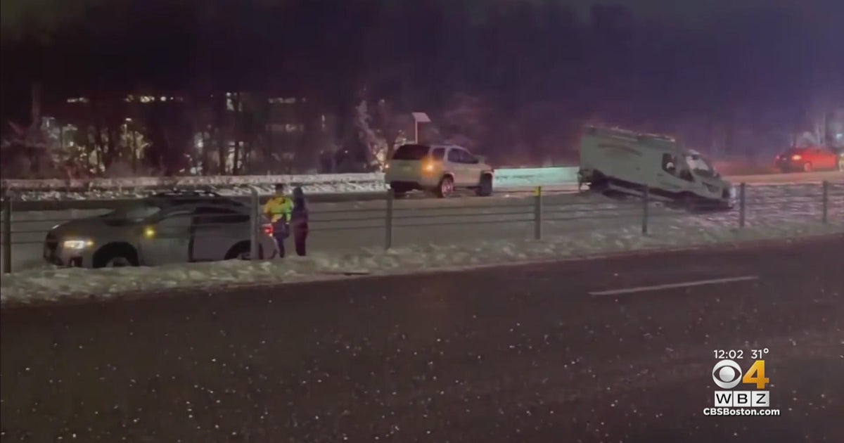 Icy and snowy roads cause multiple crashes along Mass Pike - CBS Boston