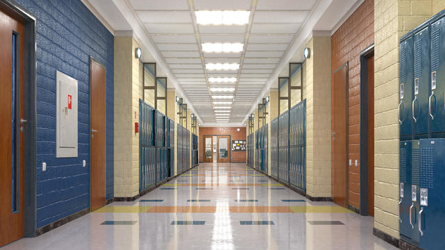 School corridor with lockers. 3d illustration 