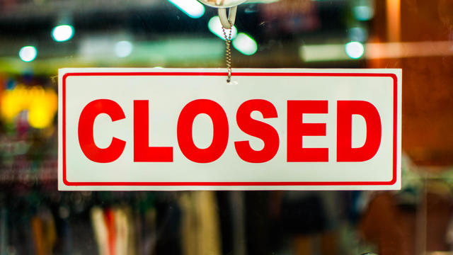 A glass door with "closed" store sign 