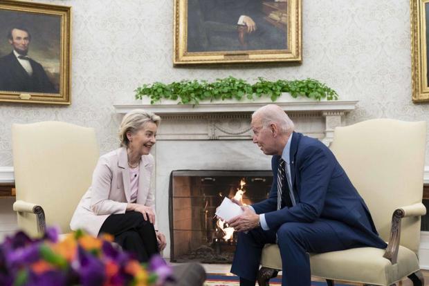 President Biden meets with Ursula von der Leyen, president of the European Commission, in the Oval Office of the White House on Friday, March 10, 2023. 