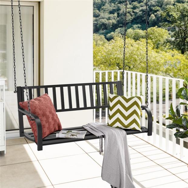 SmileMart Hanging Iron Porch Swing for Outdoor, Black 