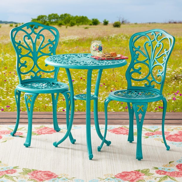 Pioneer Woman Goldie 3-Piece Cast Aluminum Garden Bistro Set, Teal 