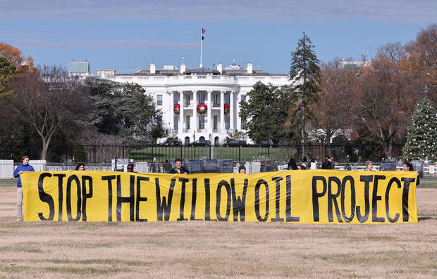 Students and community members demand President Biden stop the Willow Project outside the White House on Dec. 2, 2022. 
