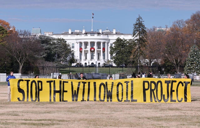 Students and community members demand President Biden stop the Willow Project outside the White House on Dec. 2, 2022. 