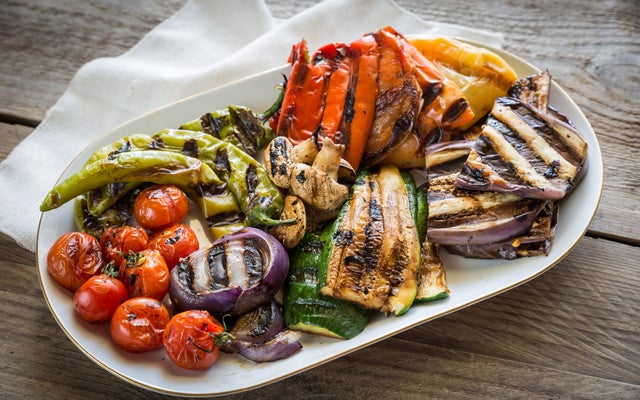 Grilled vegetables on platter