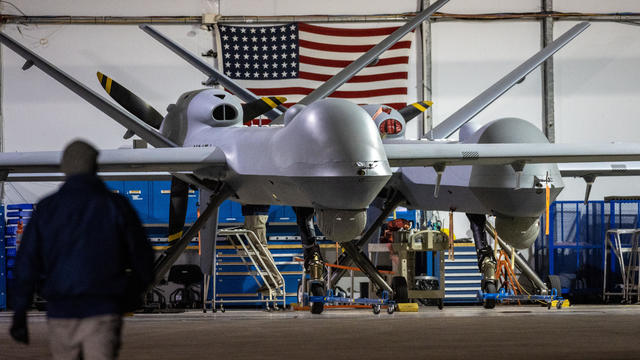 An MQ-9 Reaper drone with U.S. Customs and Border Protection is seen November 4, 2022, at Fort Huachuca, Arizona. 