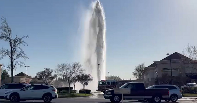 Truck hits fire hydrant in Roseville, causing water to spray high into the air