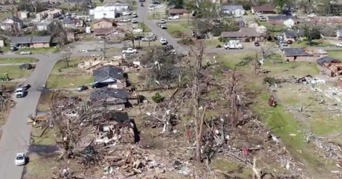 Drone footage shows tornado's devastation in Mississippi town - CBS News