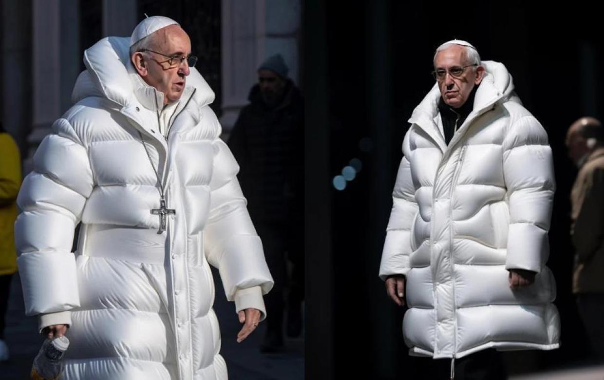 Pope in the Puffer Jacket fake photo by AI