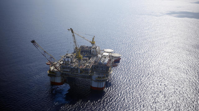 Aerial view of deepwater oil rig 