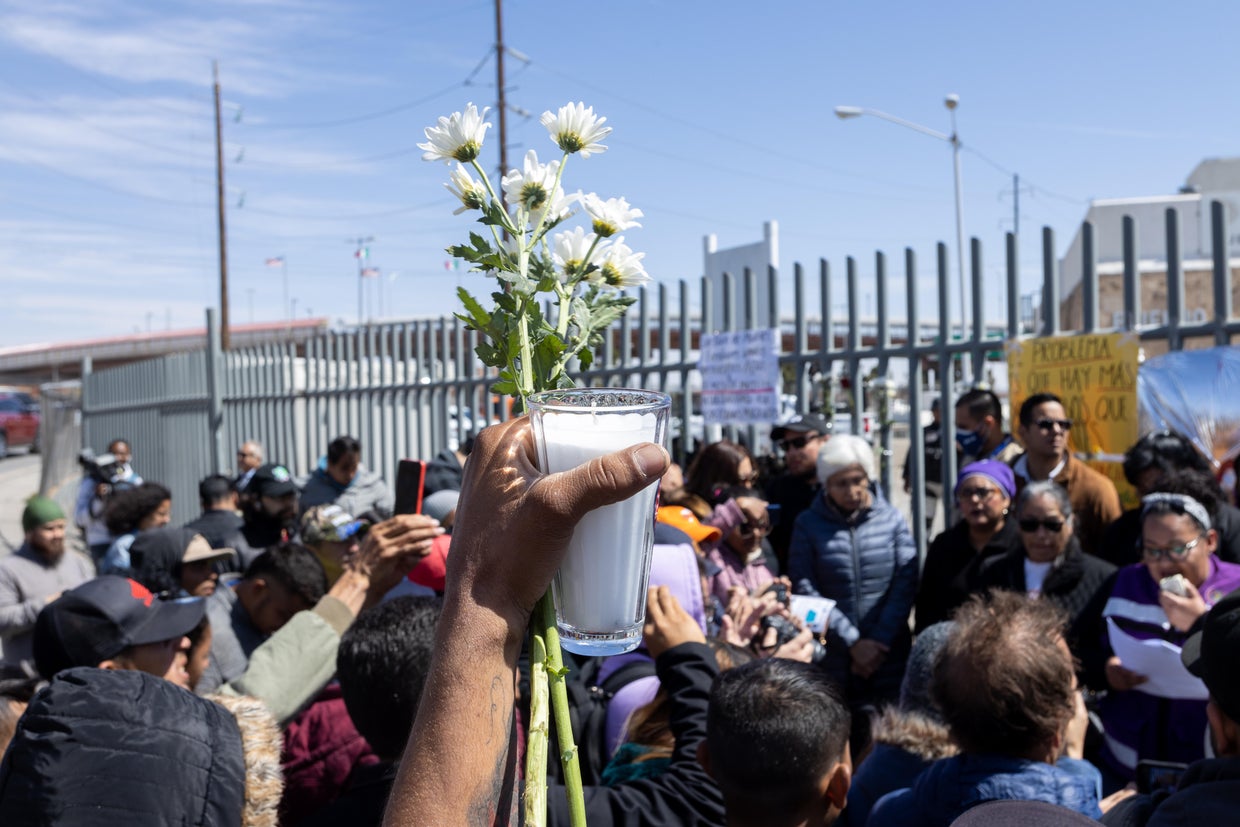 Relatives of migrants who died in a fire in front of the migration building in Ciudad Juarez 