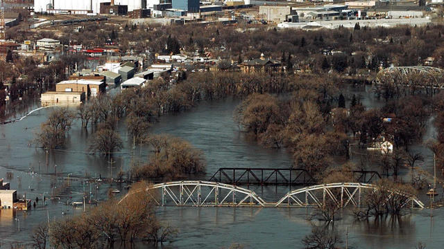 Flooding from the Red River in Grand Forks, ND, ca 