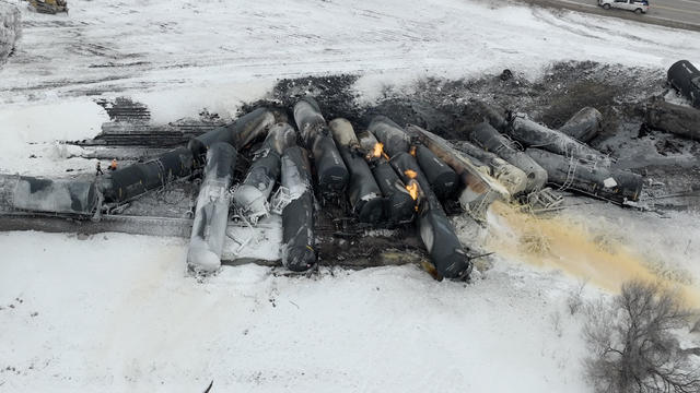 BNSF train carrying ethanol and corn syrup derailed and caught fire in the west-central Minnesota town of Raymond 