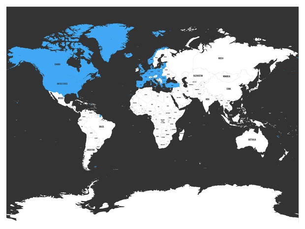 North Atlantic Treaty Organization, NATO, member countries highlighted by blue in world political map. 29 member states since June 2017 