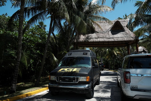 Police mobilization after people were gunned down at the beach, in Cancun