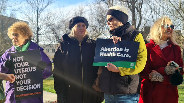 Abortion rights advocates gather in front of the J Marvin Jones Federal Building and Courthouse in Amarillo, Texas, on March 15, 2023. 