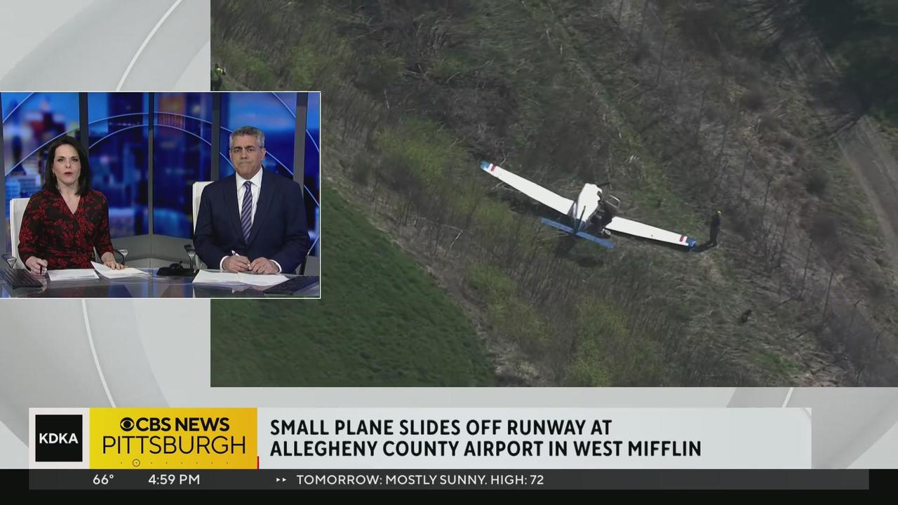 Small airplane slides off runway at Allegheny County Airport