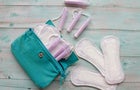 Menstrual bag with cotton tampons and sanitary pads 