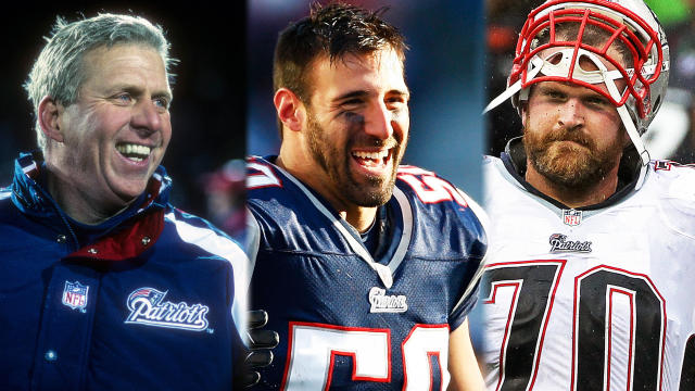 Bill Parcells, Mike Vrabel, Logan Mankins 