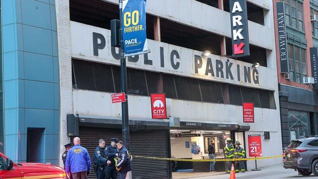 Police take security measures around the partially collapsed parking garage in Manhattan, New York, United States on April 18, 2023. 