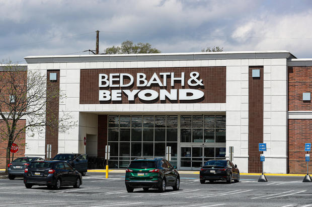 Cars are seen in the parking lot of the Bed Bath & Beyond 