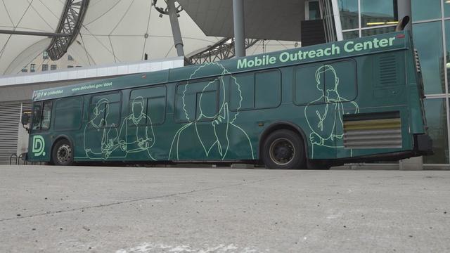 Photo of Detroit Department of Transportation bus called the mobile outreach center 
