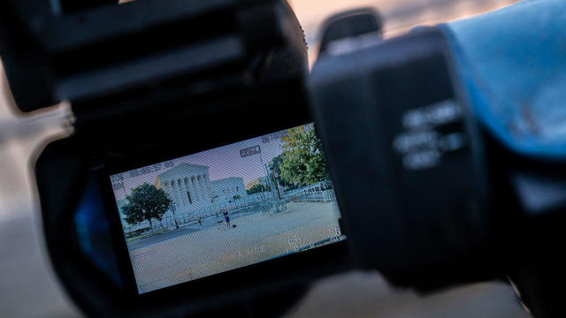 A television camera focuses on the Supreme Court on June 15, 2022 in Washington, D.C. 