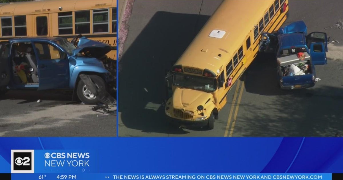 School bus with children on board crashes on Long Island - CBS New York