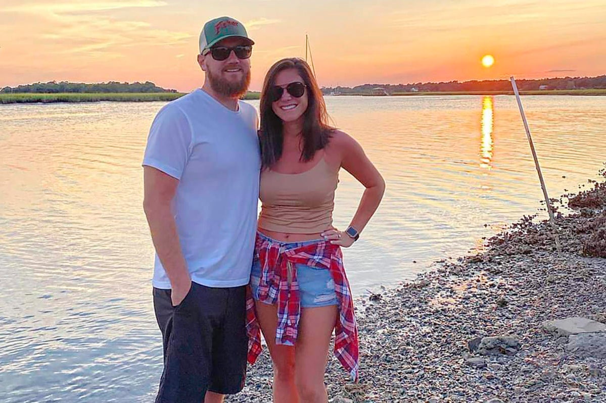 Samantha Miller and Aric Hutchinson seen on a beach in an undated photo 
