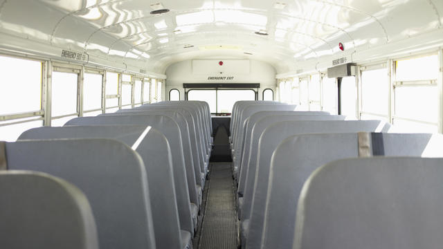Interior of empty school bus 