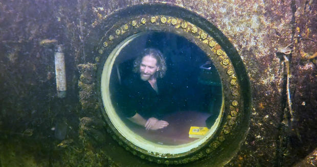 Diving explorer and medical researcher Joseph Dituri conducts a research and sets a record inside the Jules' Undersea Lodge, in a Key Largo lagoon, FL 