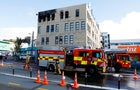 A general view of the scene after a fire at Loafers Lodge on May 16, 2023 in Wellington, New Zealand. 