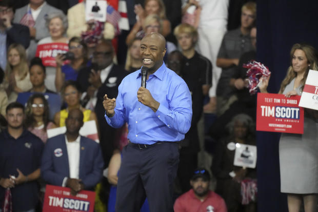 GOP Sen. Tim Scott of South Carolina announces his presidential campaign at his alma mater, Charleston Southern University, on Monday, May 22, 2023, in North Charleston. 