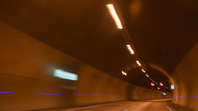 Photo with movement at the exit of a tunnel 