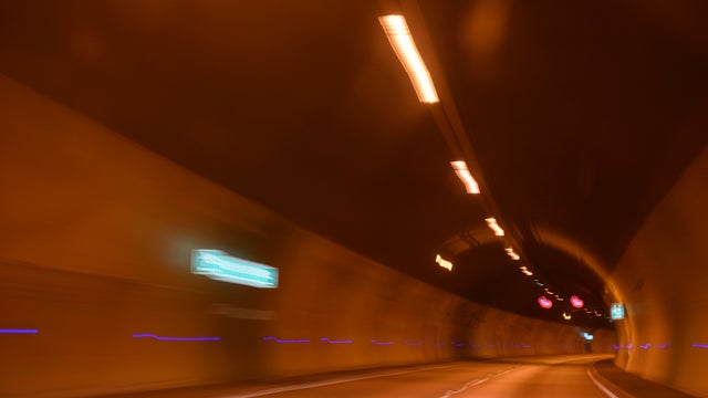 Photo with movement at the exit of a tunnel