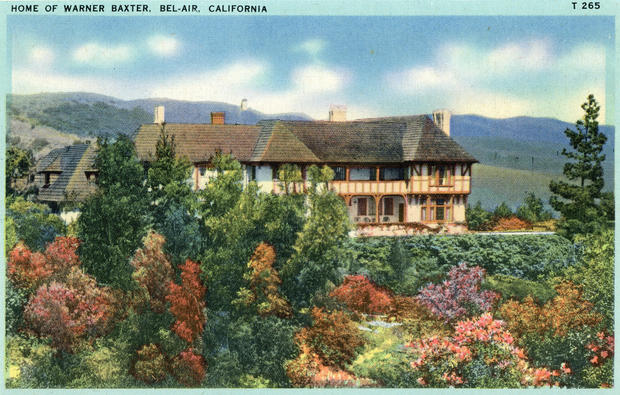 Vintage souvenir postcard, Warner Baxter's Bel-Air Mansion, Homes of the Stars series, ca. 1941 