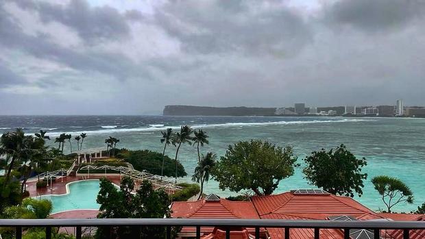 A view overlooking Guam's Tumon Bay as Typhoon Mawar approached the island