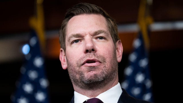 Rep. Eric Swalwell conducts a news conference in the Capitol Visitor Center on Wednesday, Jan. 25, 2023.