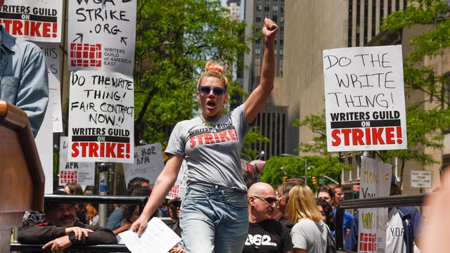 Writers Guild Of America Pickets Outside NBCUniversal Headquarters 